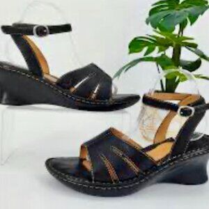 Women's New Brown Leather Upper & Lining Born Ankle-Wrap Wedge Sandals Size 8